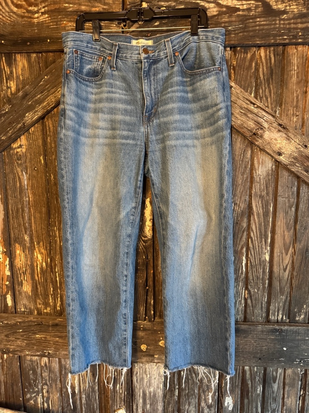 Madewell Medium Blue Boyfriend Jeans with Frayed Hem